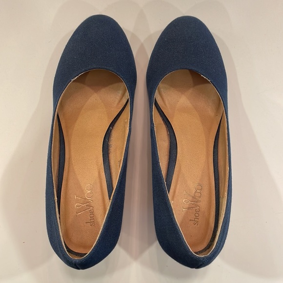 Shoe Woo Alicial navy canvas wedge sandals, size 6.5 - Picture 5 of 7